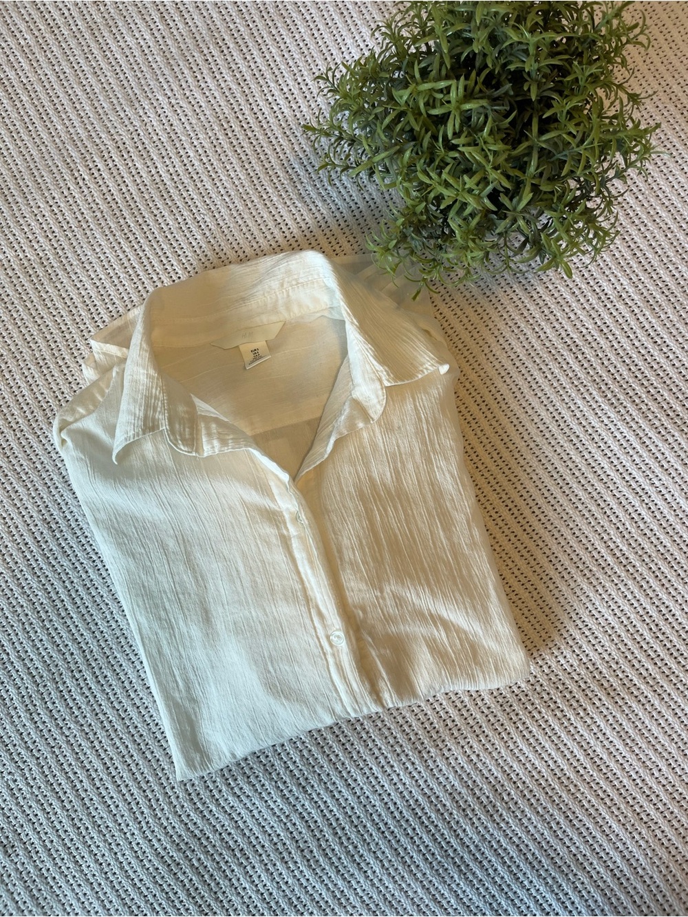 Cotton White Textured Casual Blouse Button-Down Shirt